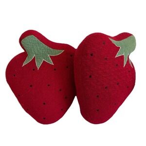 Strawberry Cotton  Knit Pillows 14x16 Set Of 2 Novelty Pillow Summer Whimsical